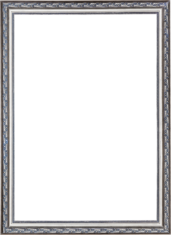 Empty Narrow Silver Carved Wooden Picture Frame