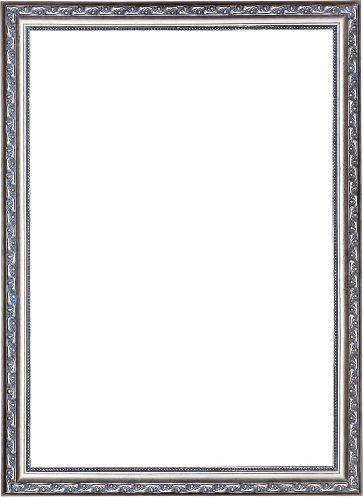 Empty Narrow Silver Carved Wooden Picture Frame